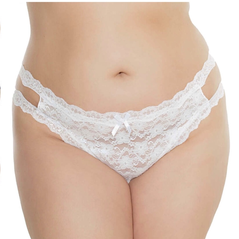 NEW La Petite Coquette White Crotchless Multi Strap Lace Thong
